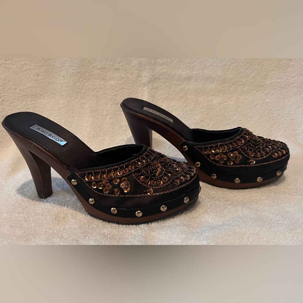 Bamboo Sequin Embellished Mules / Clogs; 4" Heels - Size 7.5 New Without Tags